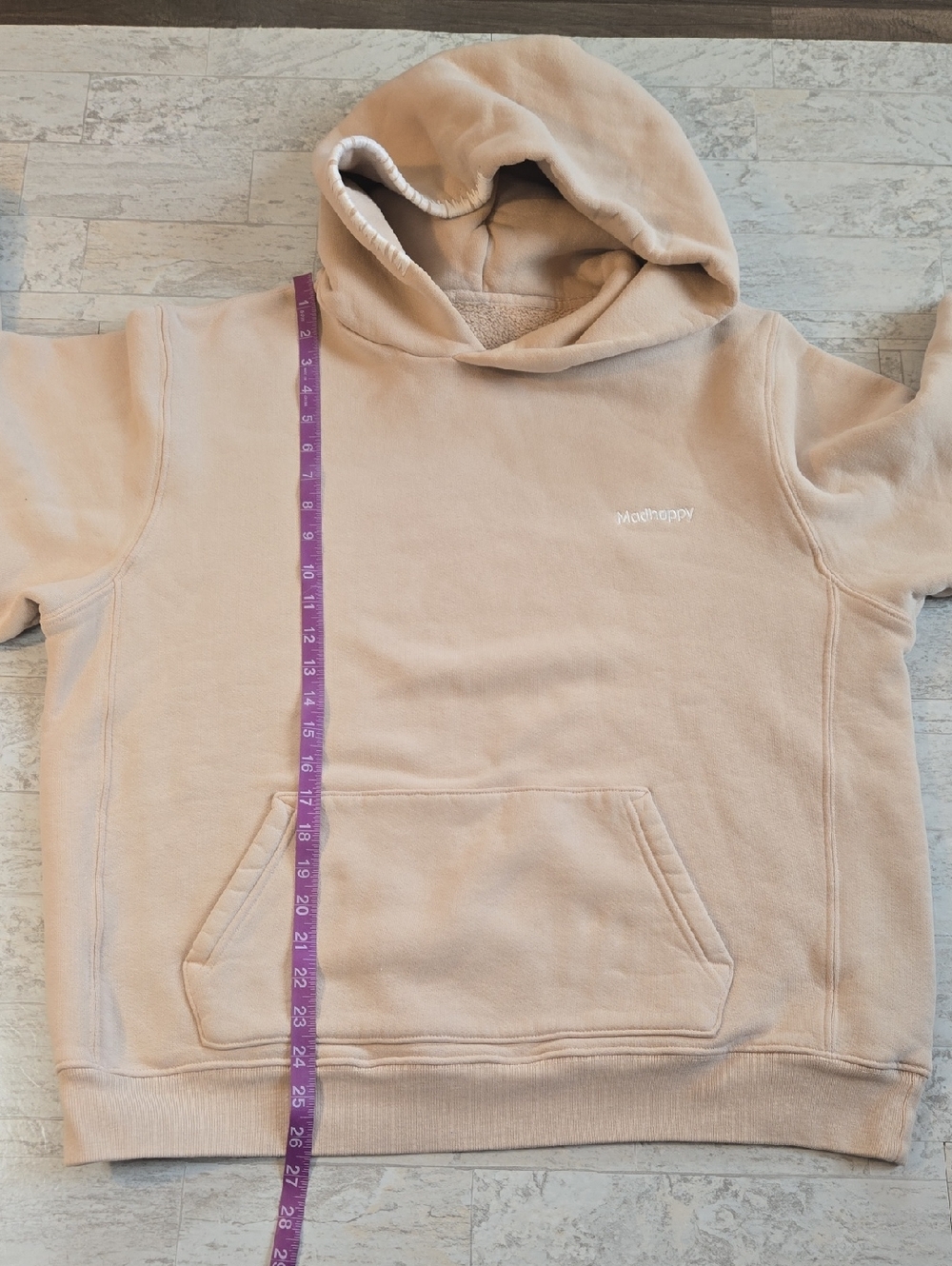 Madhappy Classics Fleece Hoodie Size Large Beige - Picture 9 of 11